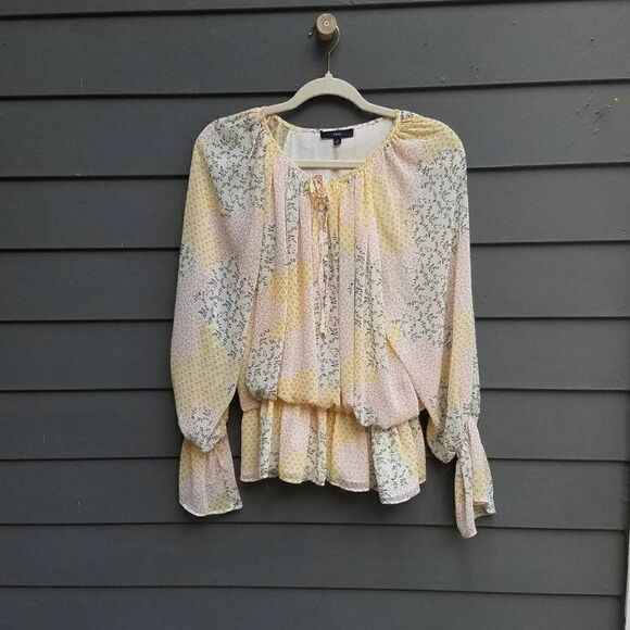 Fate Yellow Gray Pink Floral Boho Peasant Top size Small - Picture 12 of 12